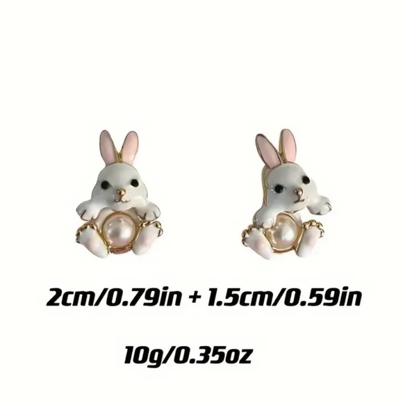 Rabbit Imitation Pearl Stud Earrings - Picture 5 of 5